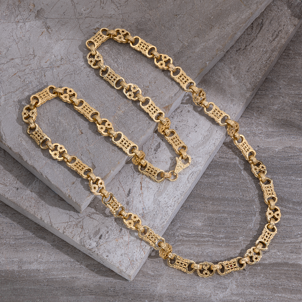 Product Image for 9ct Yellow Gold Ornate Pattern Stars and Bars Chain - 11mm - 24"