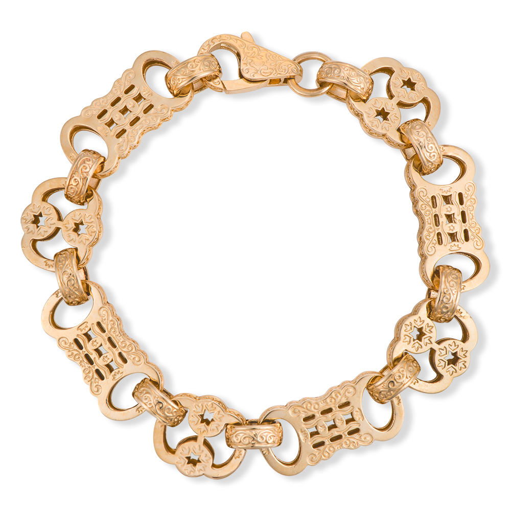 Product Image for 9ct Yellow Gold Solid Heavy Stars and Bars Bracelet - 16mm Wide - 8.5" - Ladies (SIZE 3)