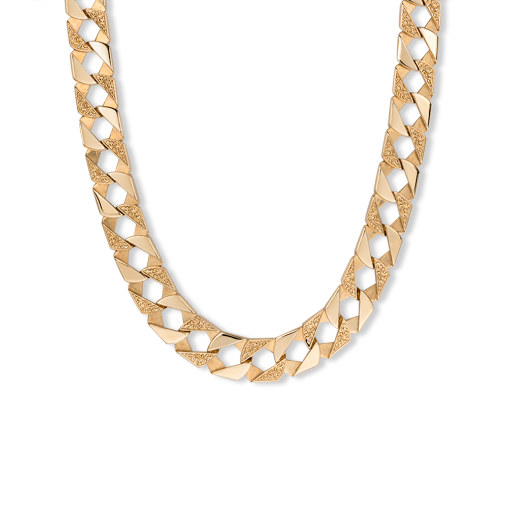 Product Image for 9ct Yellow Gold Ornate Patterned Square Curb Chain - 14mm - 28"