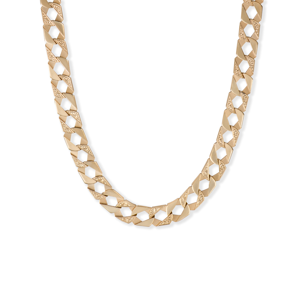 Product Image for 9ct Yellow Gold Solid Ornate Pattern Square Curb Chain - 10.5mm - 22"