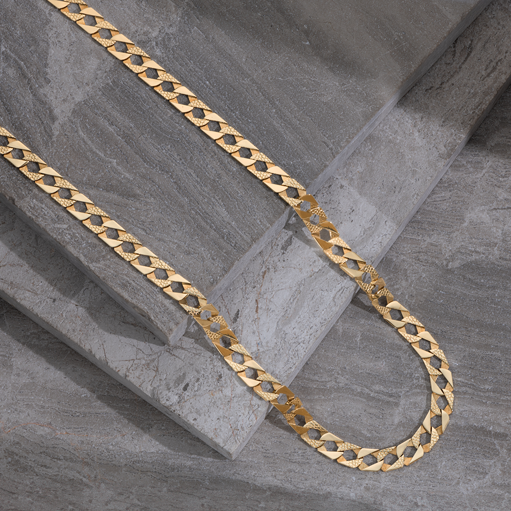 Product Image for 9ct Yellow Gold Solid Snake Pattern Square Curb Chain Kids - 10mm- Length 14" - 16" - Kids