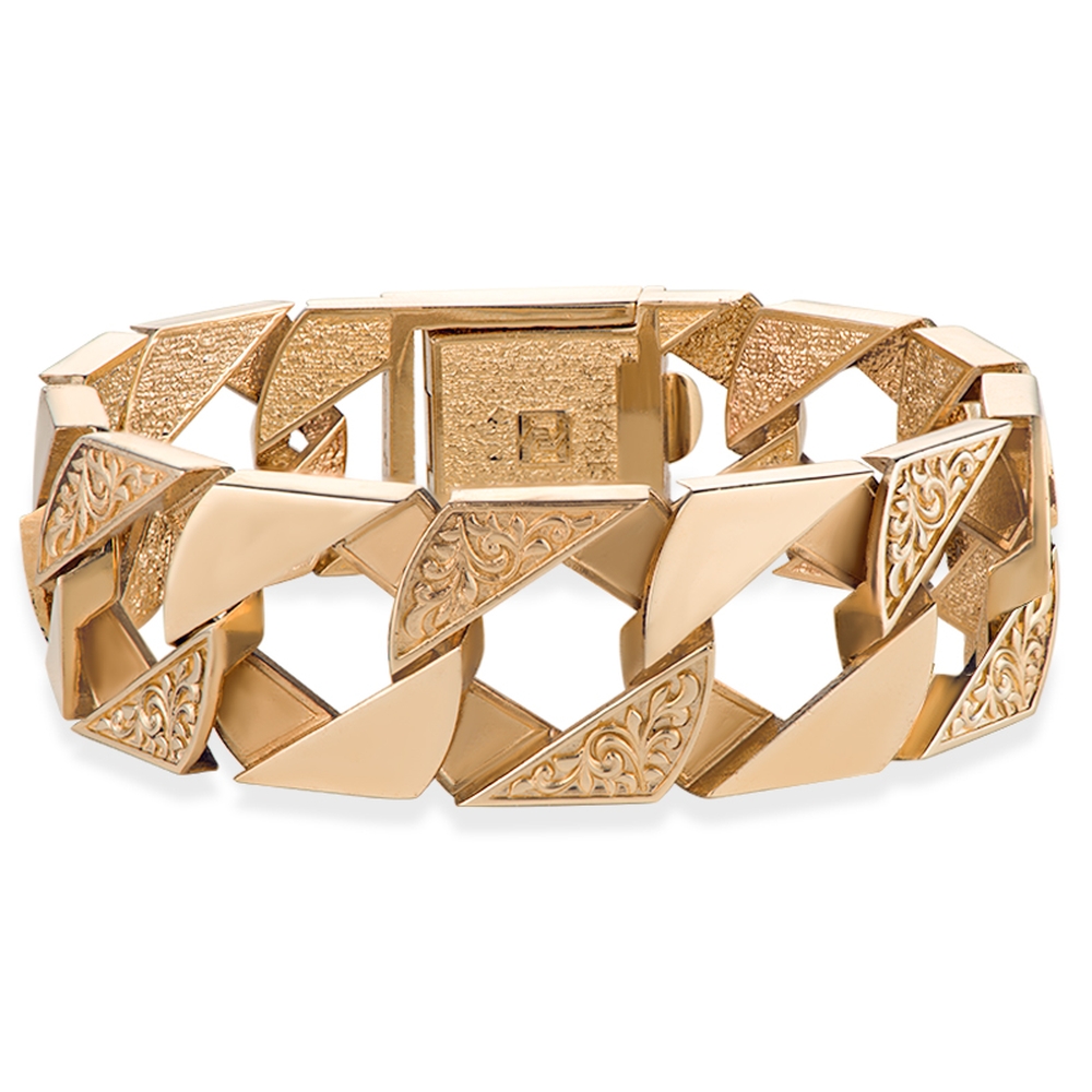 Product Image for Solid 9ct Gold Extra Heavy Patterned Square Curb Bracelet - 22mm Wide - 9" Gents (Size 8) EX DISPLAY