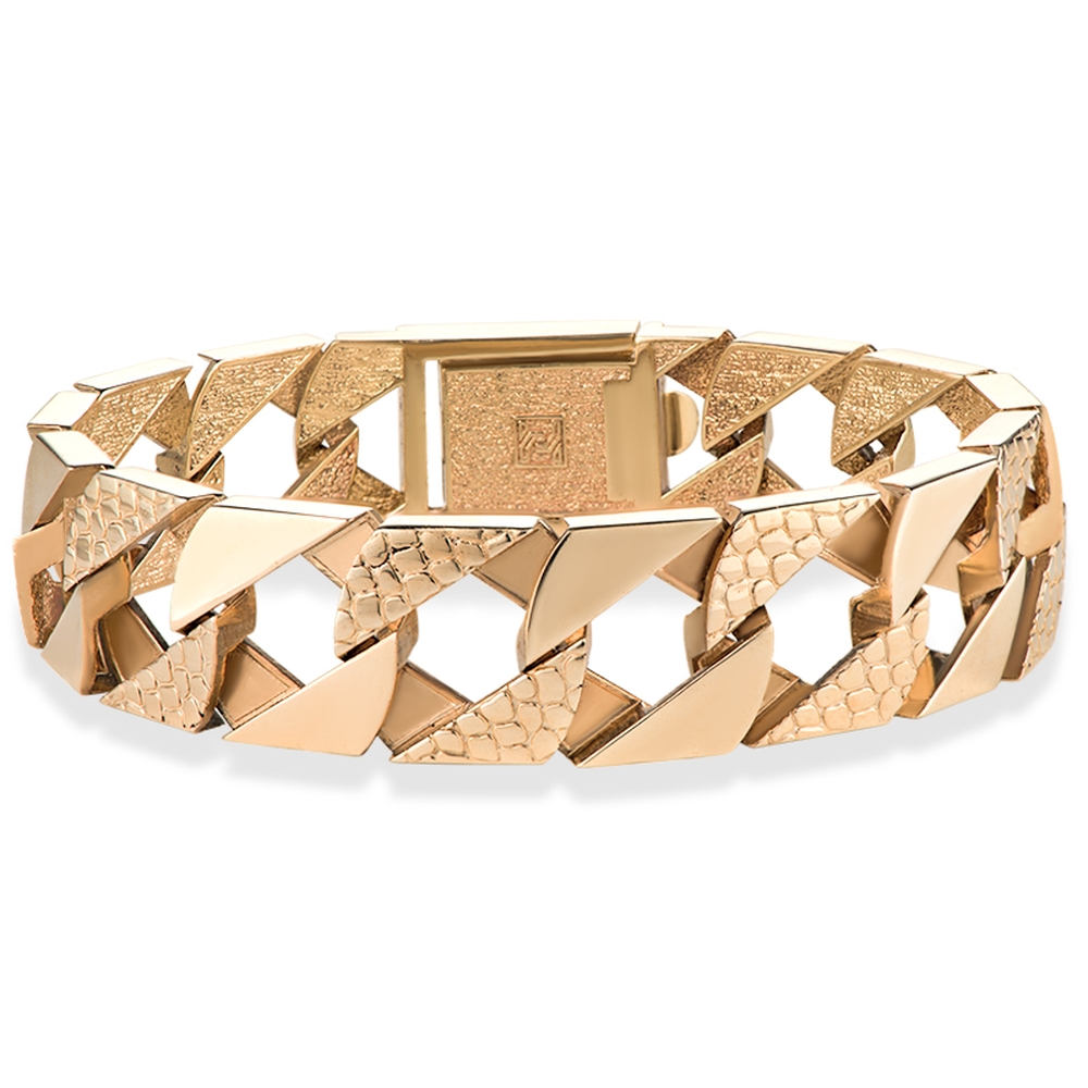 Product Image for Solid 9ct Gold Heavy Snake Patterned Square Curb Bracelet - 18mm Wide - 4.5mm Thick - 9" Gents (Size 7)