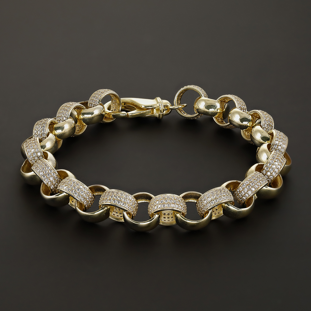 UK Hallmarked 9ct Gold Gem-Set Round Belcher Bracelet - 9